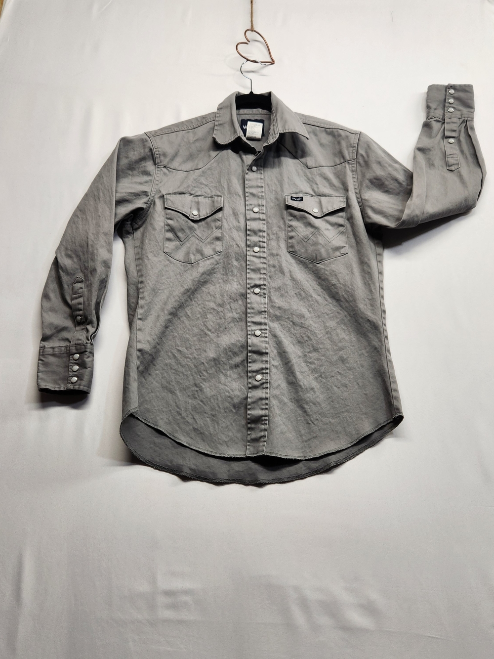 ⭐️Wrangler Cowboy Cut Pearl Snap Shirt Grey 100% Cotton Western Work Top M